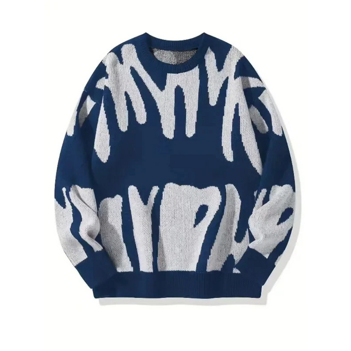 Sweter Męski z Abstrakcyjnym Wzorem i Okrągłym Dekoltem