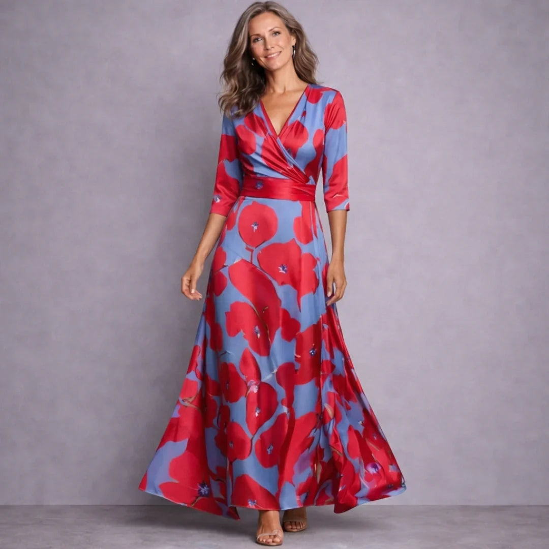 Emilia | Elegancka Sukienka Maxi z Rękawem 3/4