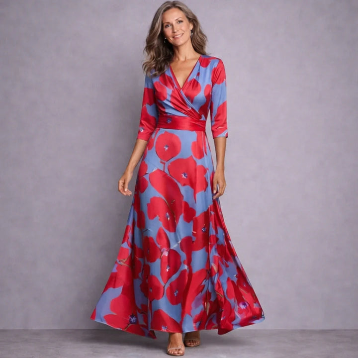 Emilia | Elegancka Sukienka Maxi z Rękawem 3/4