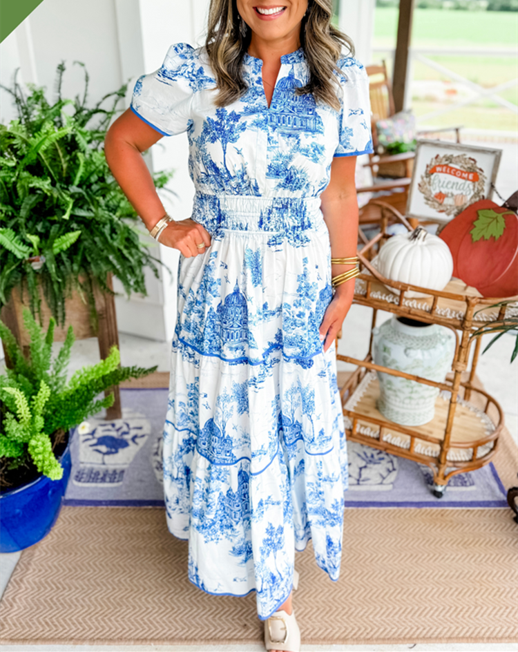 Eliza | Klasyczna Sukienka Maxi w Toile