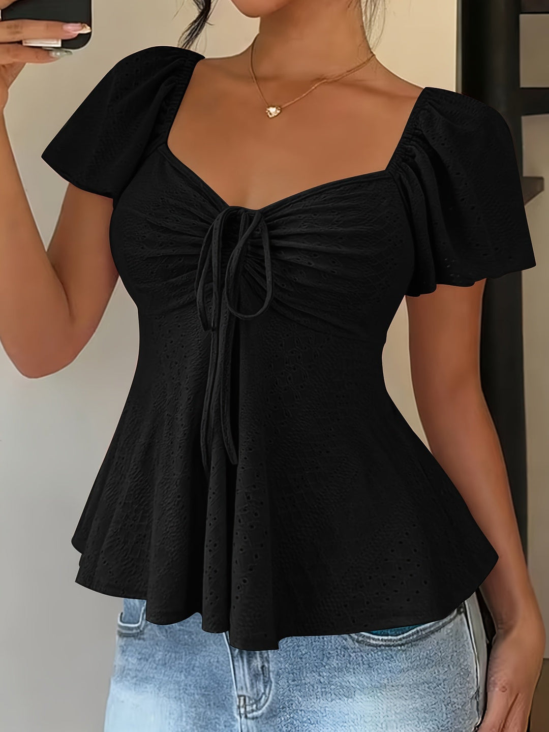 Josephine | Bluzka z Peplum i Rękawami w Stylu Flutter