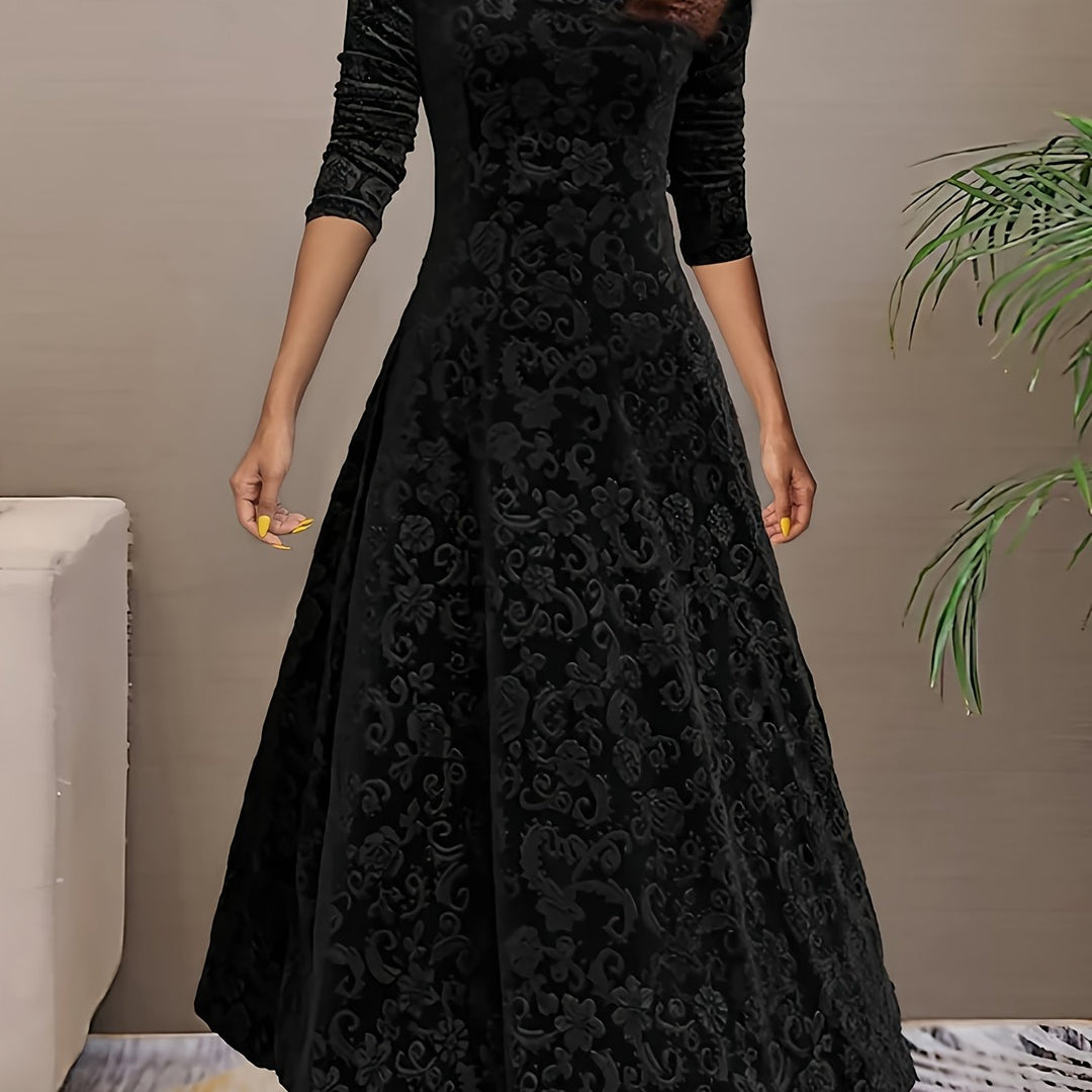 Adeline | Elegancka Midi Sukienka z Długim Rękawem