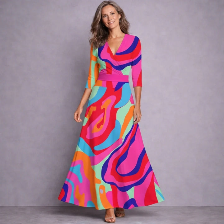 Emilia | Elegancka Sukienka Maxi z Rękawem 3/4