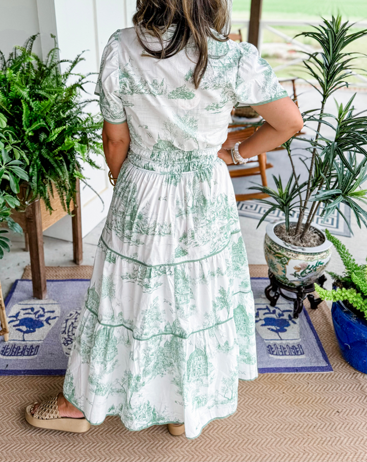 Eliza | Klasyczna Sukienka Maxi w Toile