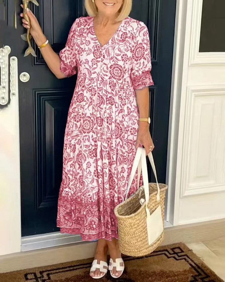 Keisha | Elegancka Sukienka Kwiatowa z Dekoltem w Serek
