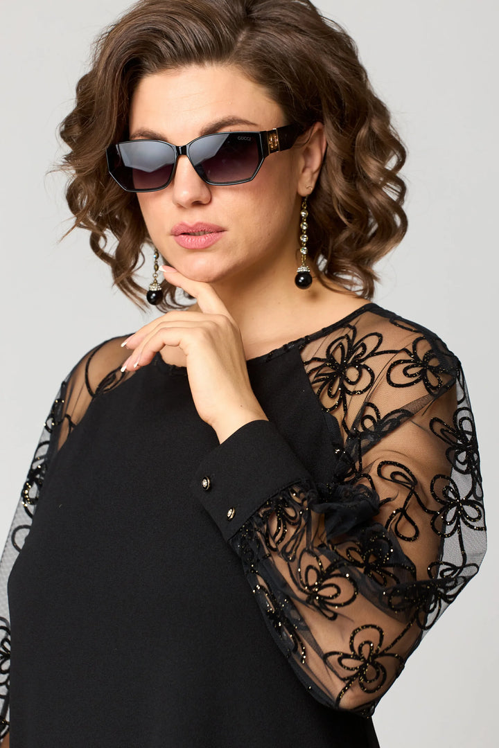 Edith | Elegancka Sukienka Koronkowa z Kwiatowymi Rękawami