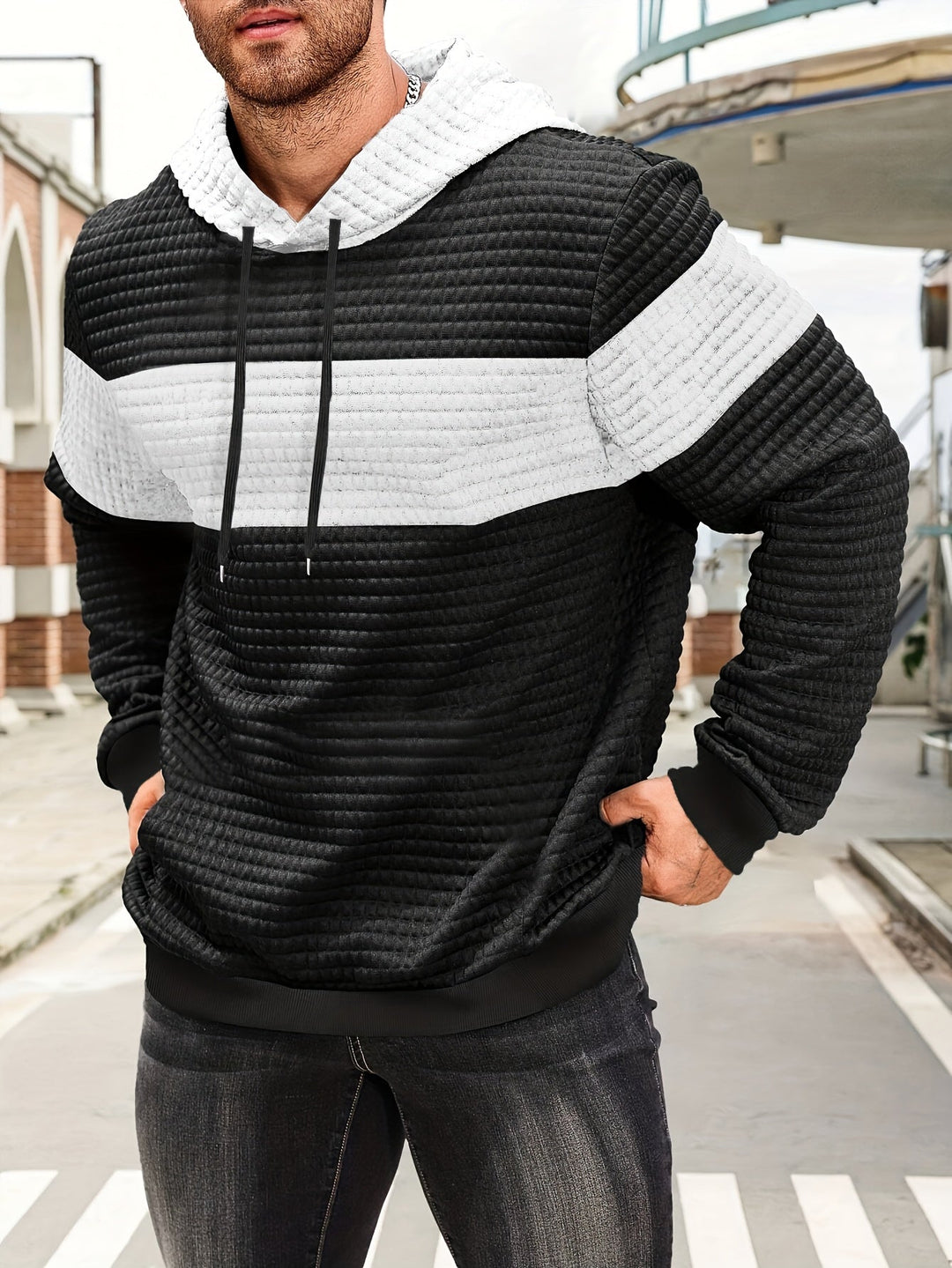 Hayes | Teksturowana bluza z kapturem w kolorze blokowym