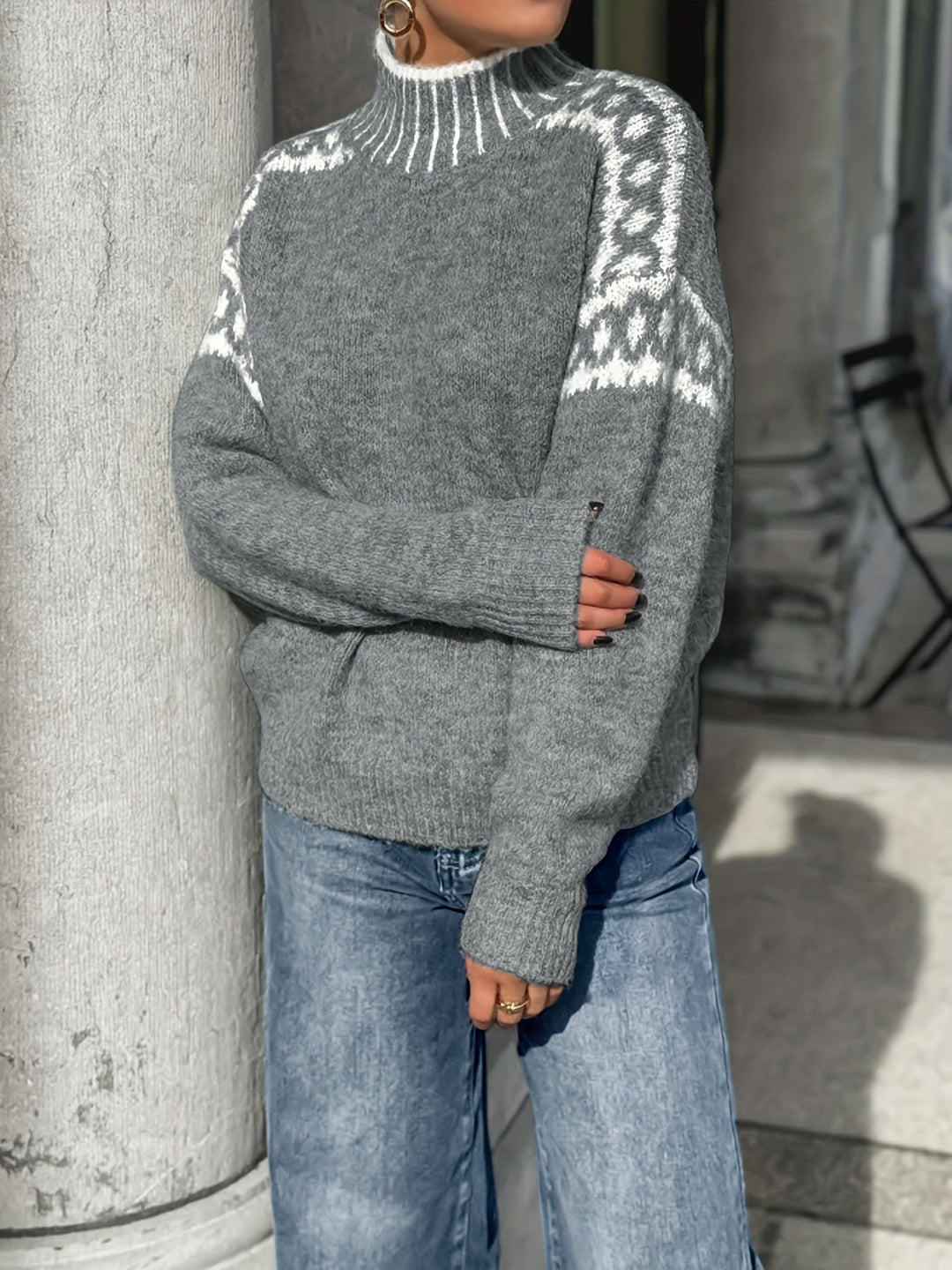 Corinna | Sweter z Mock-Neck w Kontrastowym Wykończeniu