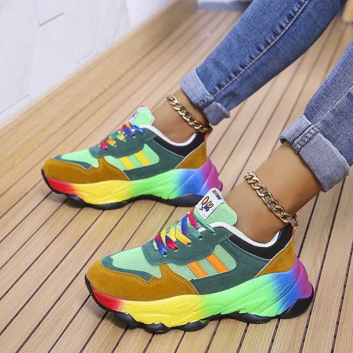 Damskie Kolorowe Sneakersy z Grubą Podeszwą Rainbow