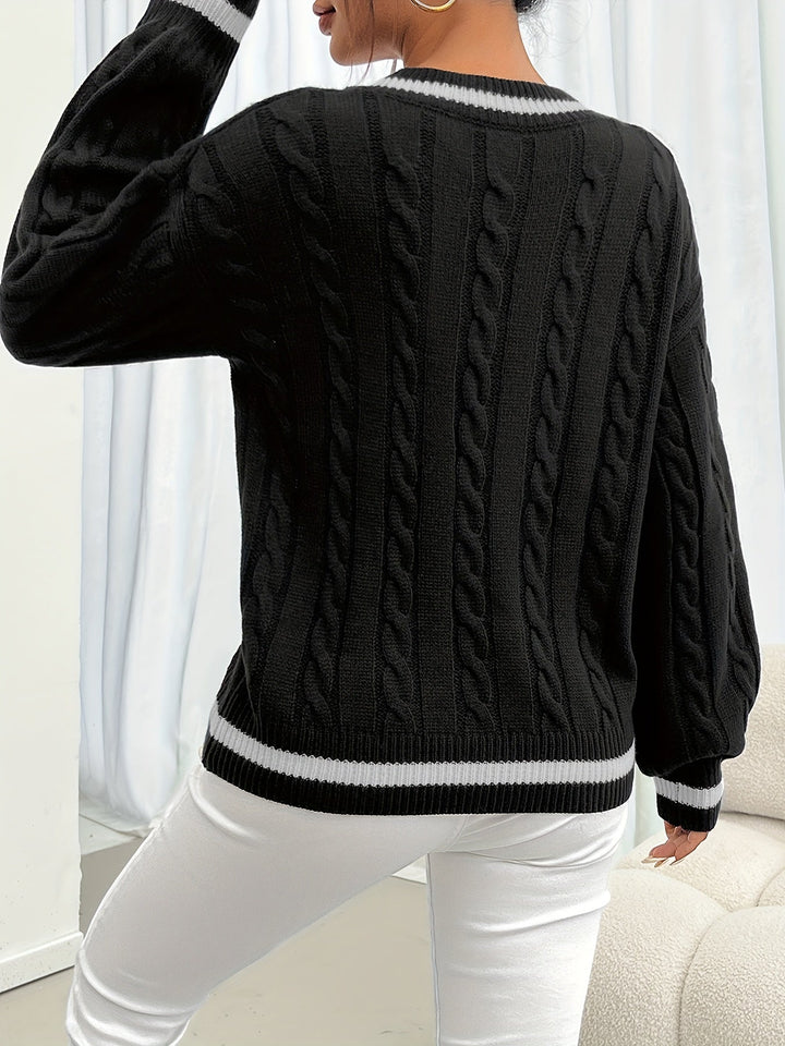 Camryn | Sweter z dekoltem w serek, pleciony w warkocze