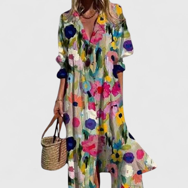 Paula | Elegancka, wielokolorowa sukienka boho