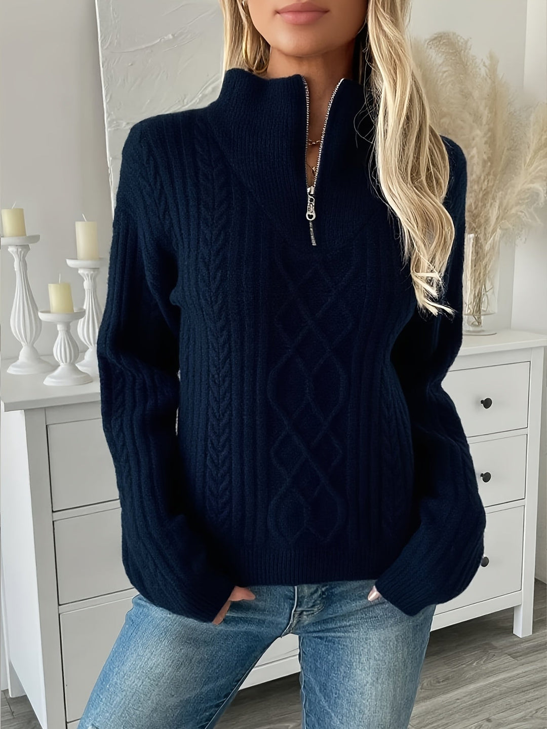 Clementine | Teksturowany sweter z pół-zamkiem