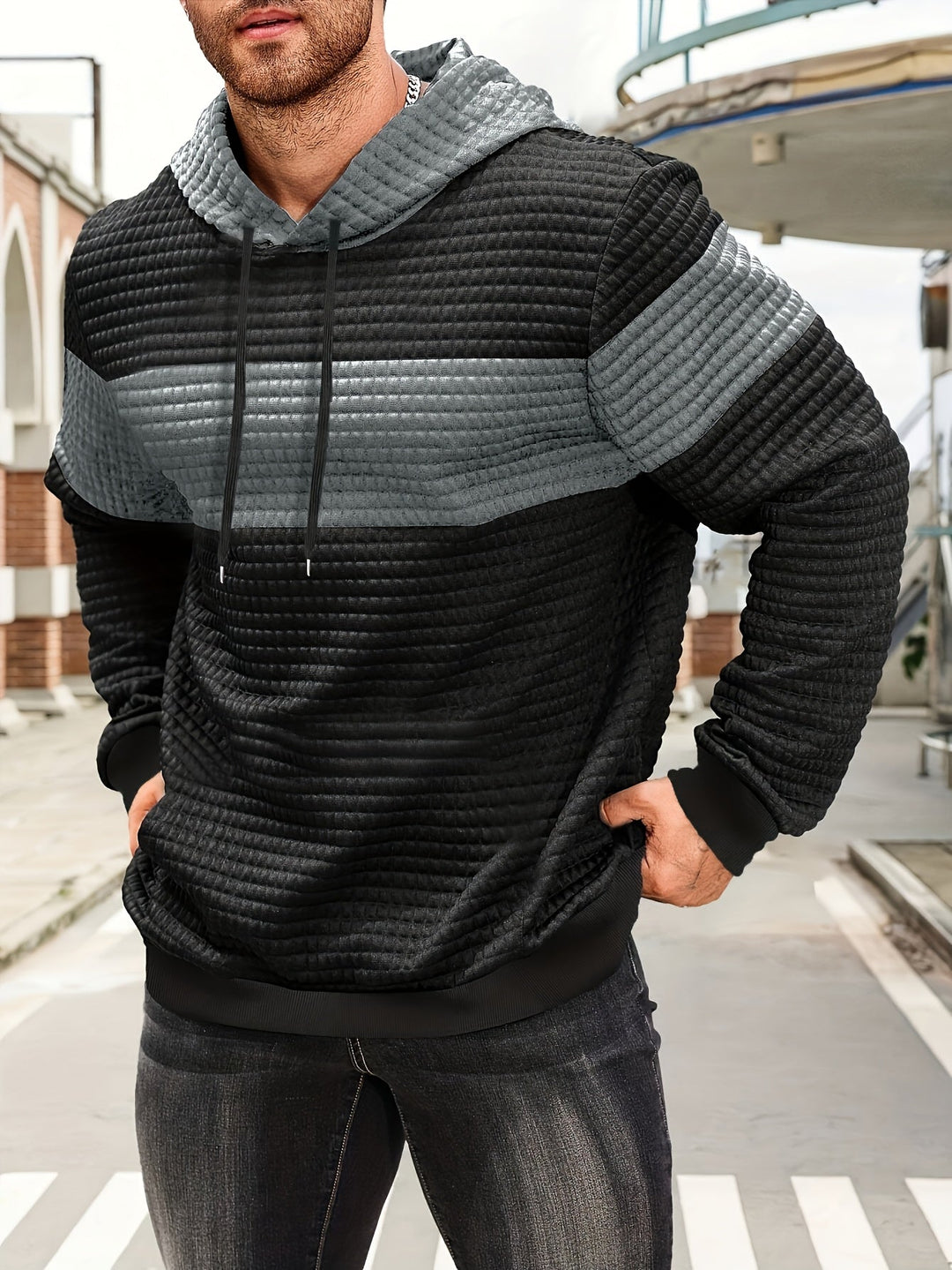 Hayes | Teksturowana bluza z kapturem w kolorze blokowym