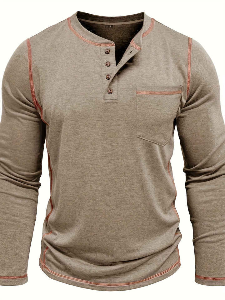 Reuben | Longsleeve Henley z Kontrastowym Szwem