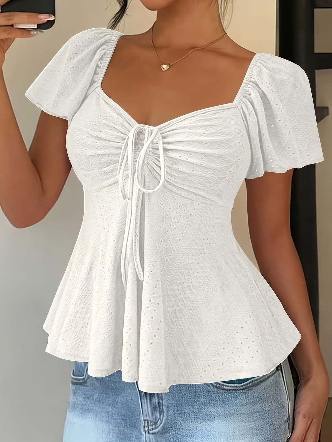 Josephine | Bluzka z Peplum i Rękawami w Stylu Flutter