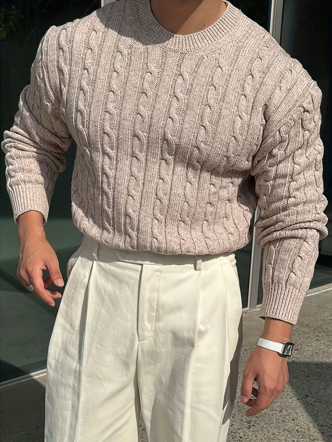 Jonas | Sweter z dzianiny w splot kablowy