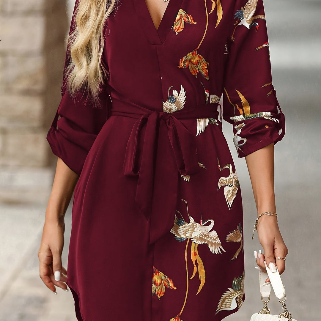 Gemma | Sukienka Koszulowa z Pasem w Print
