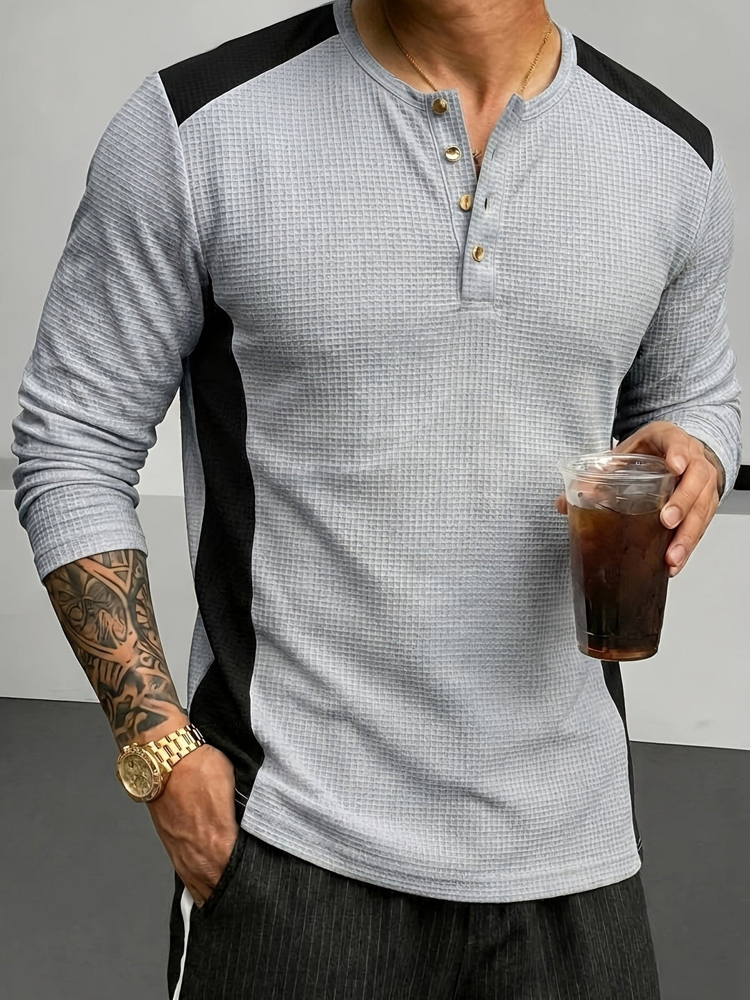 Curtis | Teksturowany longsleeve Henley