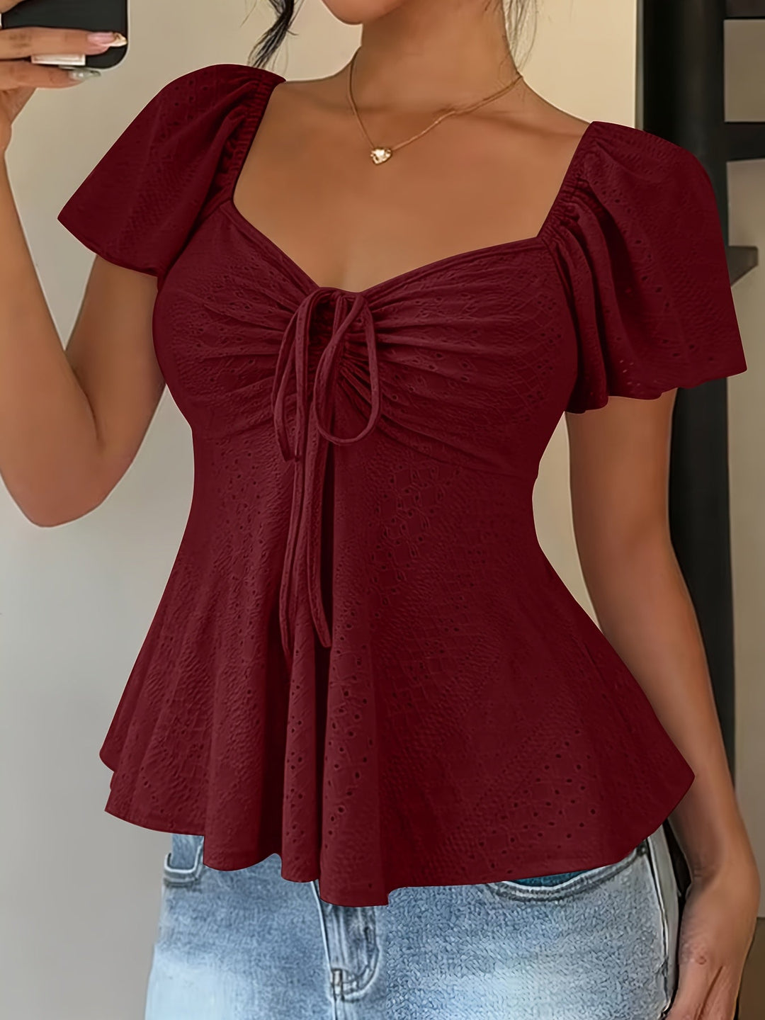 Josephine | Bluzka z Peplum i Rękawami w Stylu Flutter