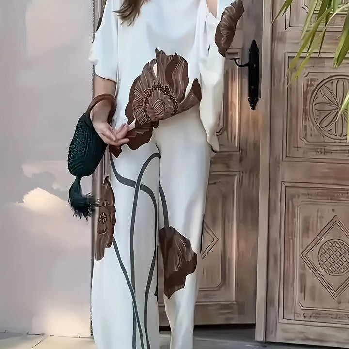 Gwyneth | Kwiatowy Zestaw z Szerokimi Nogawkami