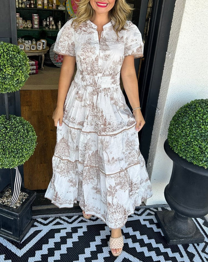 Eliza | Klasyczna Sukienka Maxi w Toile