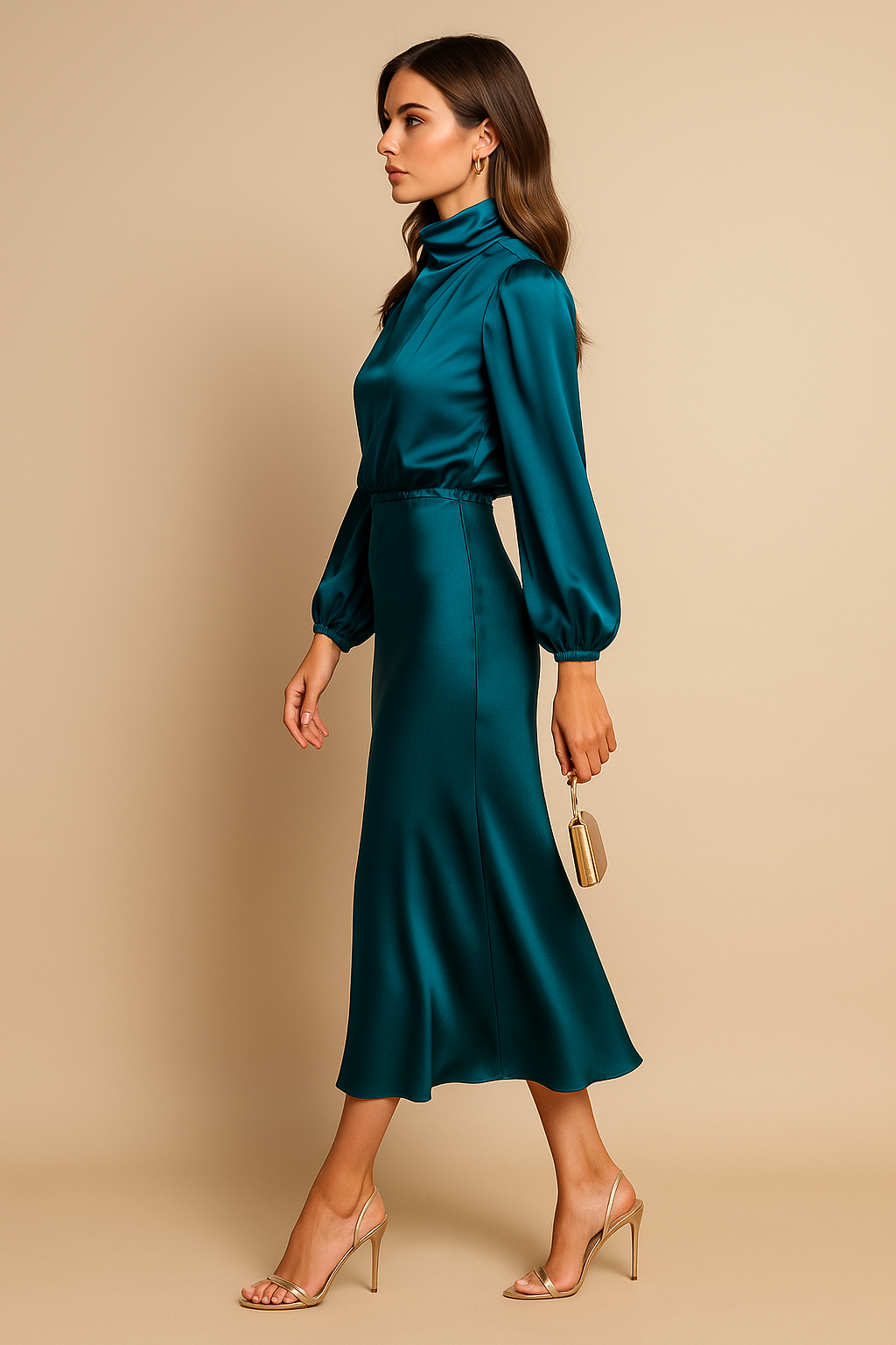 Winona | Elegancka Midi Sukienka z Wysokim Stanem