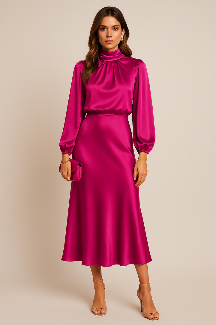 Winona | Elegancka Midi Sukienka z Wysokim Stanem