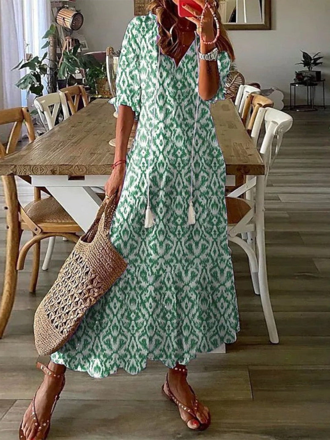 Avery | Boho Letnia Sukienka z Dekoltem w Serek