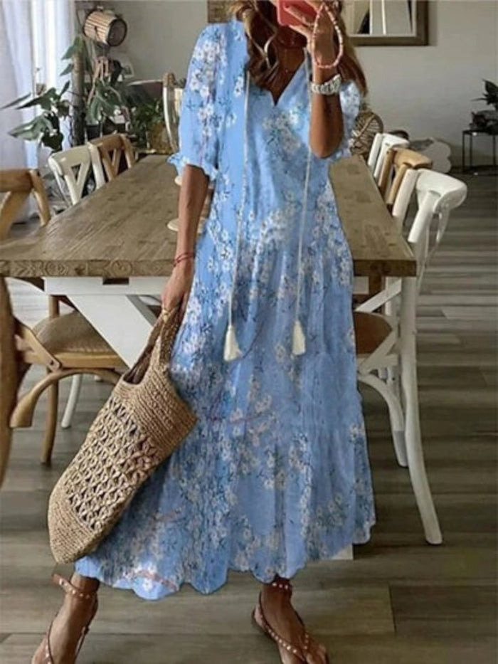 Avery | Boho Letnia Sukienka z Dekoltem w Serek