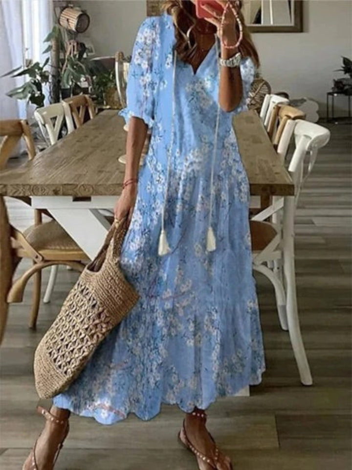 Avery | Boho Letnia Sukienka z Dekoltem w Serek