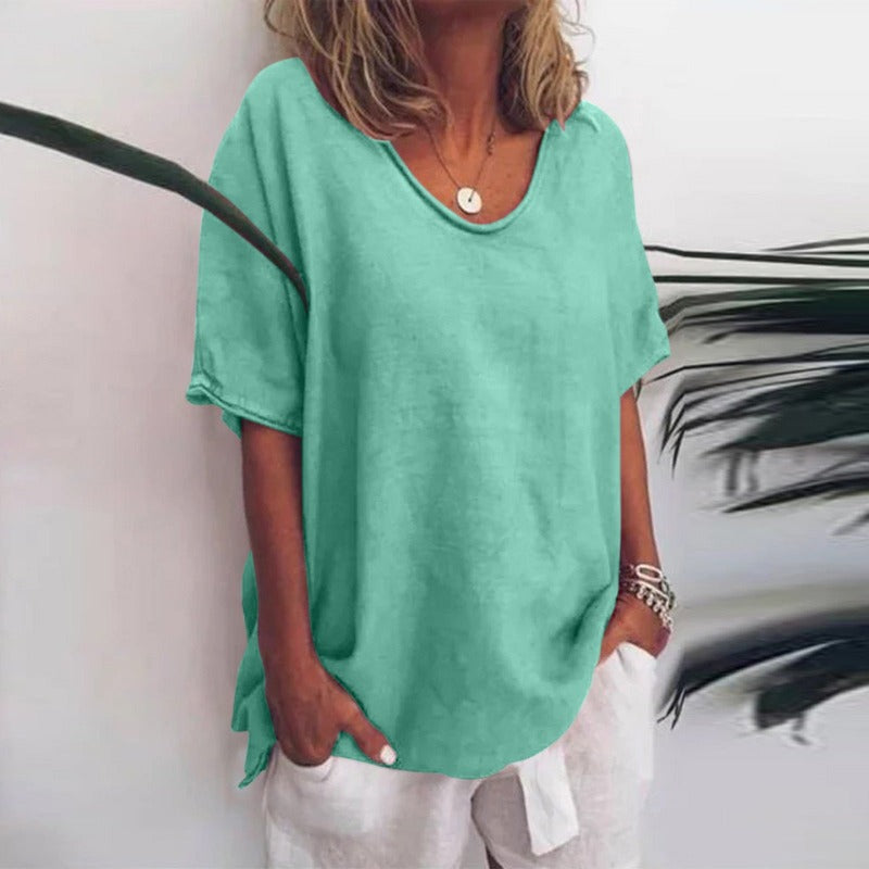 Megan | Elegancka Bluzka z Krótkim Rękawem w Serek