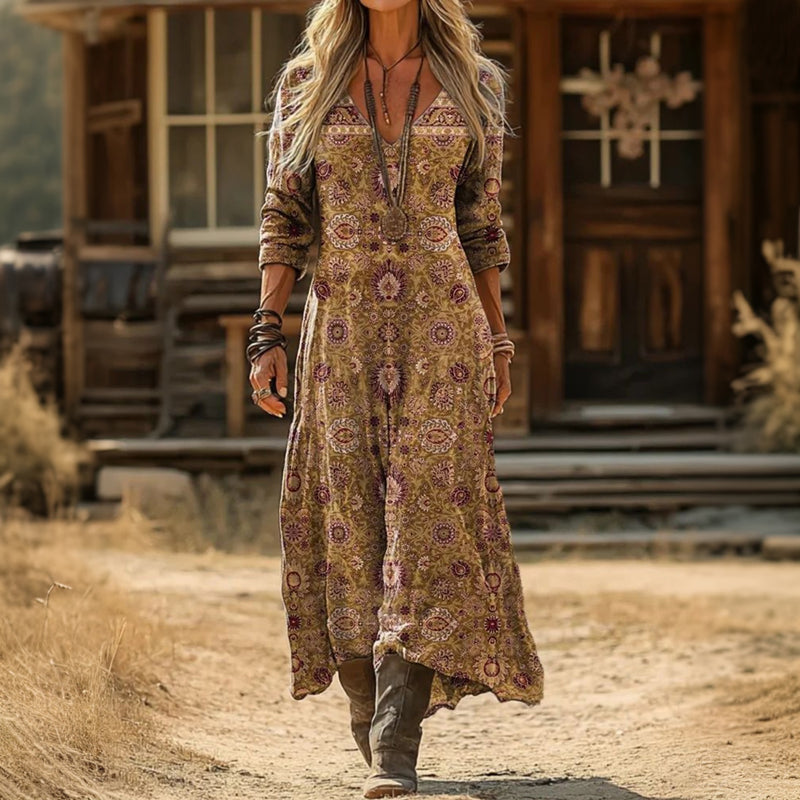 Saffy | Sukienka Casual z Długim Rękawem w Stylu Vintage