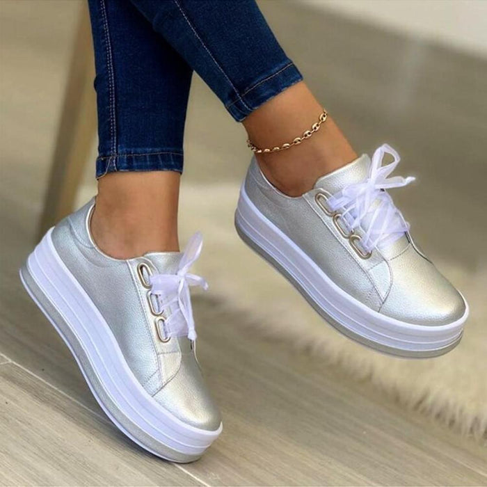 Damskie Sneakersy na Platformie ze Sznurowaniem