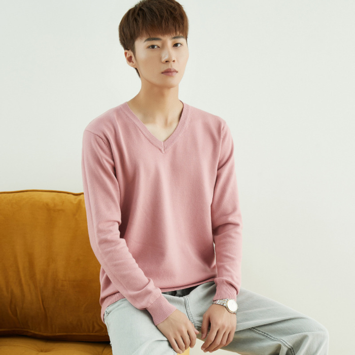 Męski Sweter V-Neck z Długim Rękawem do Codziennego Użytku