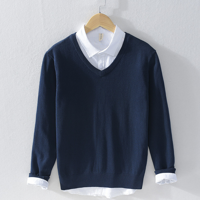 Męski Sweter V-Neck z Długim Rękawem do Codziennego Użytku