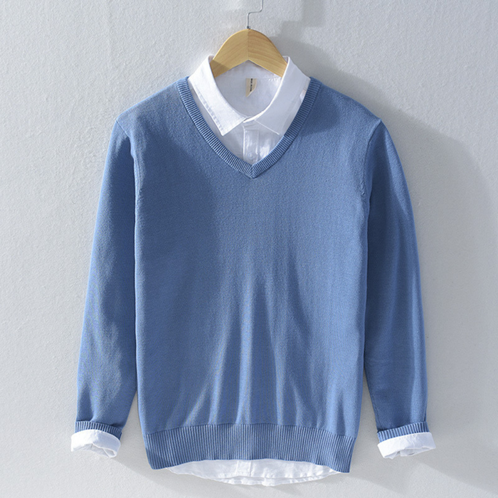 Męski Sweter V-Neck z Długim Rękawem do Codziennego Użytku