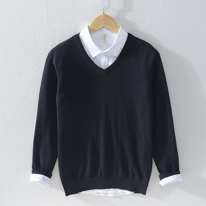 Męski Sweter V-Neck z Długim Rękawem do Codziennego Użytku