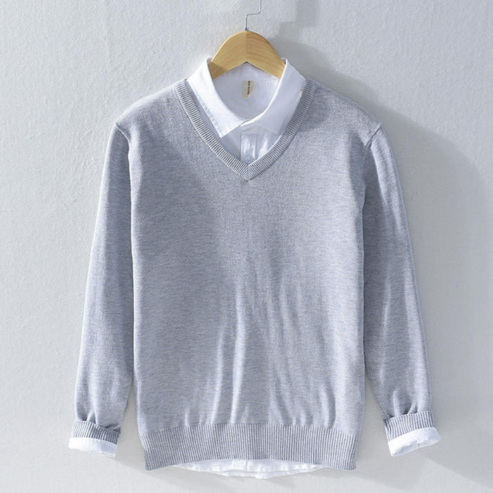 Męski Sweter V-Neck z Długim Rękawem do Codziennego Użytku