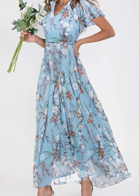 Lilia | Elegancka Kwiatowa Sukienka z Krótkim Rękawem