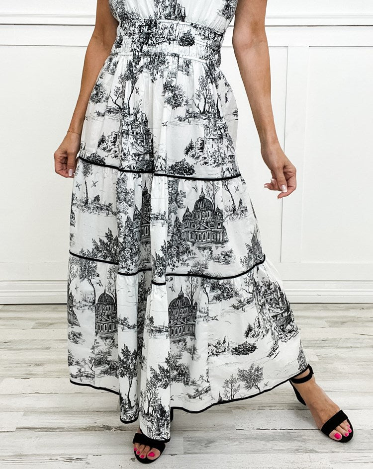 Eliza | Klasyczna Sukienka Maxi w Toile
