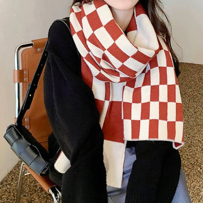 Damski Szalik w Kratę z Długim Końcem