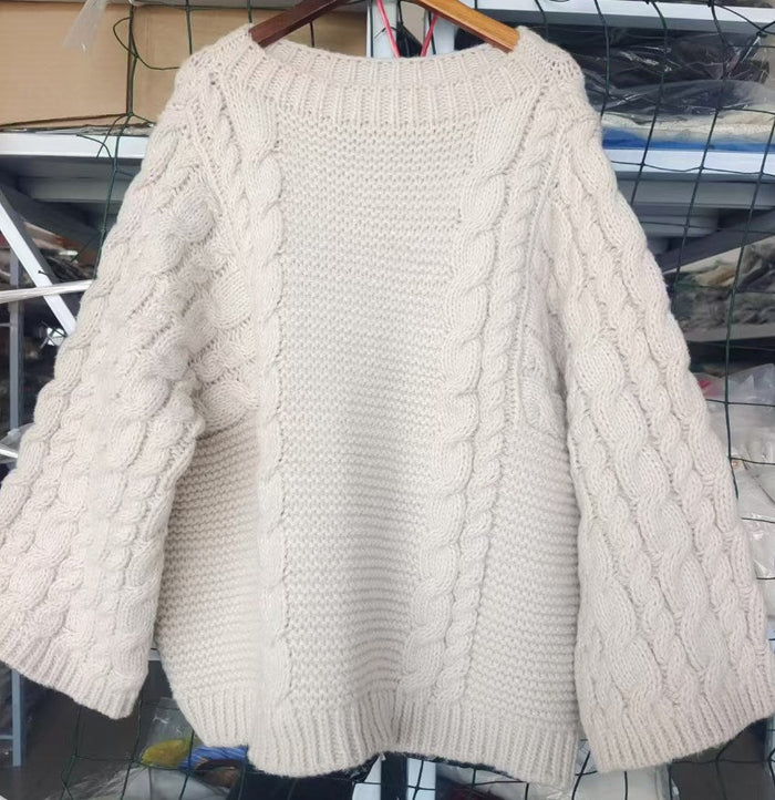 Damski Sweter z Grubym Splotem Warkoczowym o Luźnym Kroju