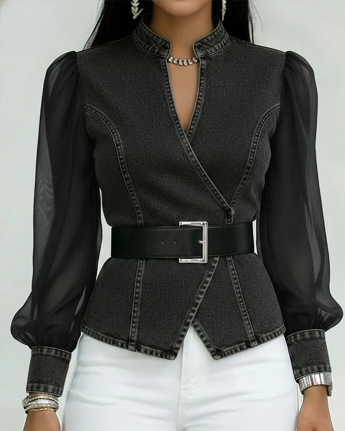 Lucille | Top z peplum i przezroczystymi rękawami