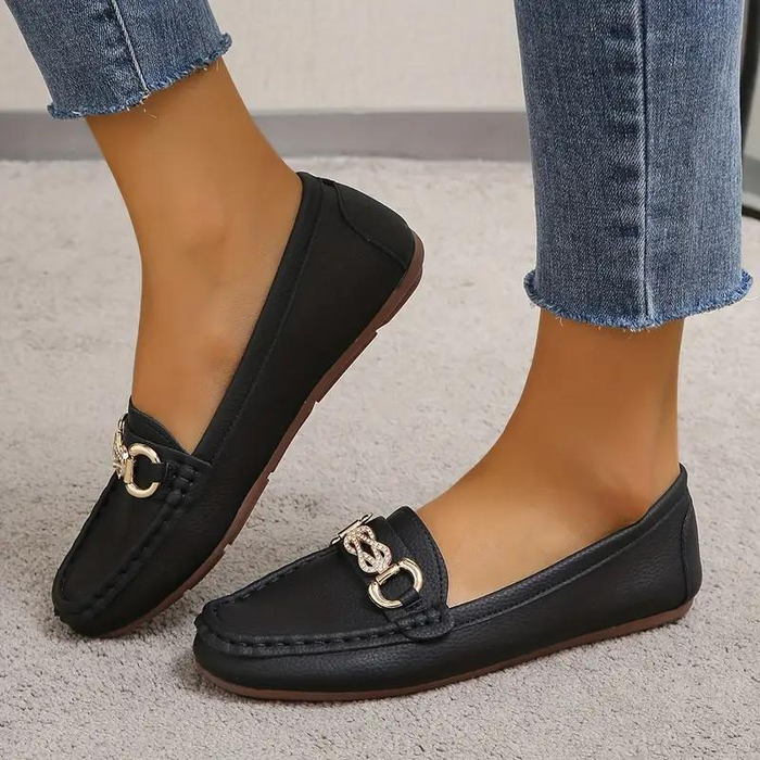 Damskie Mokasyny Slip-On ze Złotą Klamrą na Co Dzień