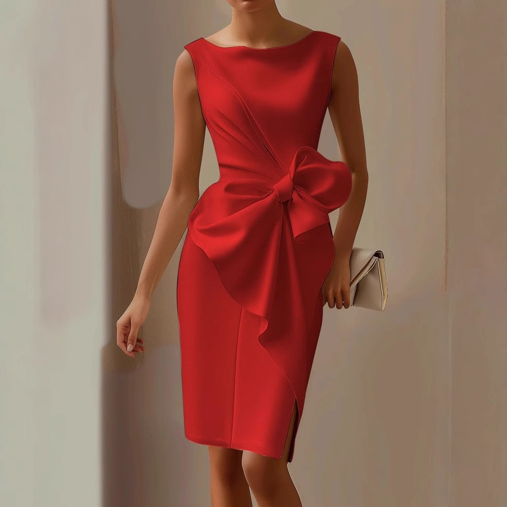Jane | Stylowa Sukienka Bez Rękawów z Wstążką w Talii