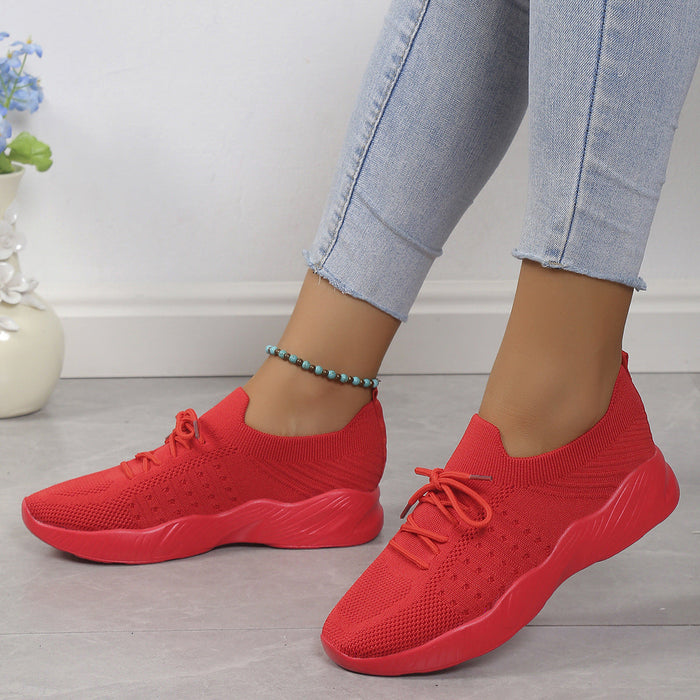 Damskie Sneakersy Slip-On z Dzianinową Cholewką i Sznurowaniem