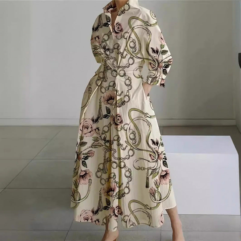 Alora | Elegancka Maxi Sukienka z Kołnierzykiem i Zapięciem Z Przodu