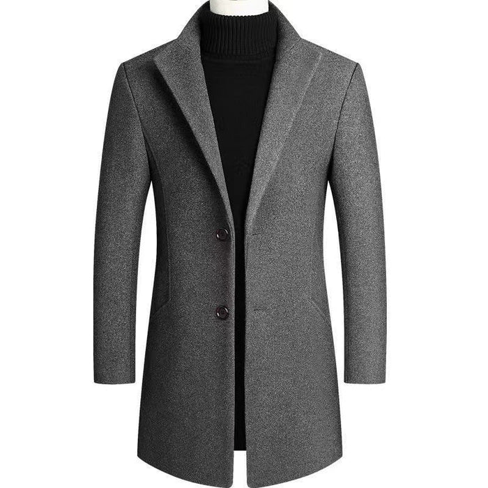 Męski Elegancki Płaszcz z Klapami i Kroju Slim