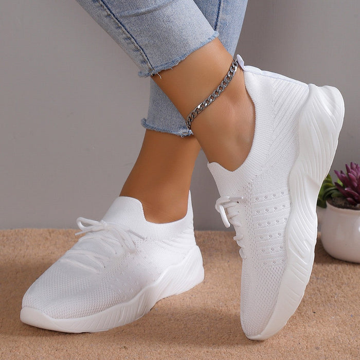 Damskie Sneakersy Slip-On z Dzianinową Cholewką i Sznurowaniem