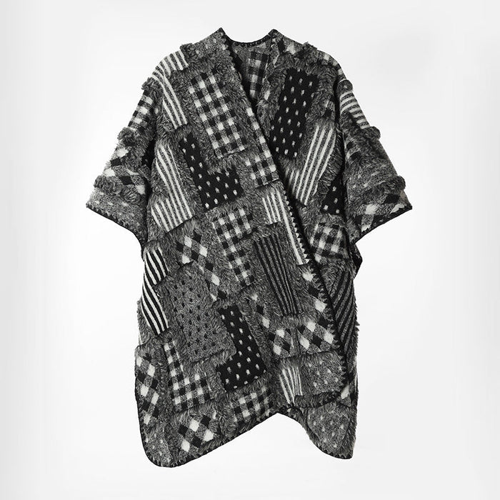 Damskie Ponczo-Peleryna Patchwork z Kołnierzem Szalowym